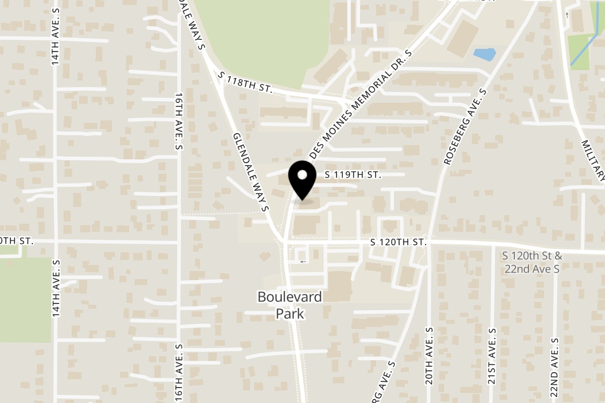 Map showing the location of La Rielera on 11850 Des Moines Memorial Dr S in Seattle